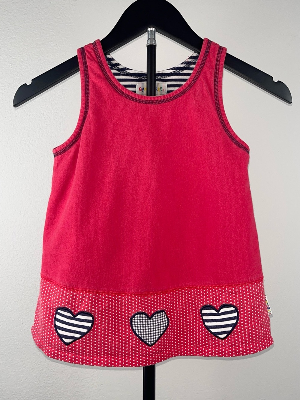 Gymboree 1996 Hearts Applique Tank Rainbow Tag Vintage Kids Dress Small